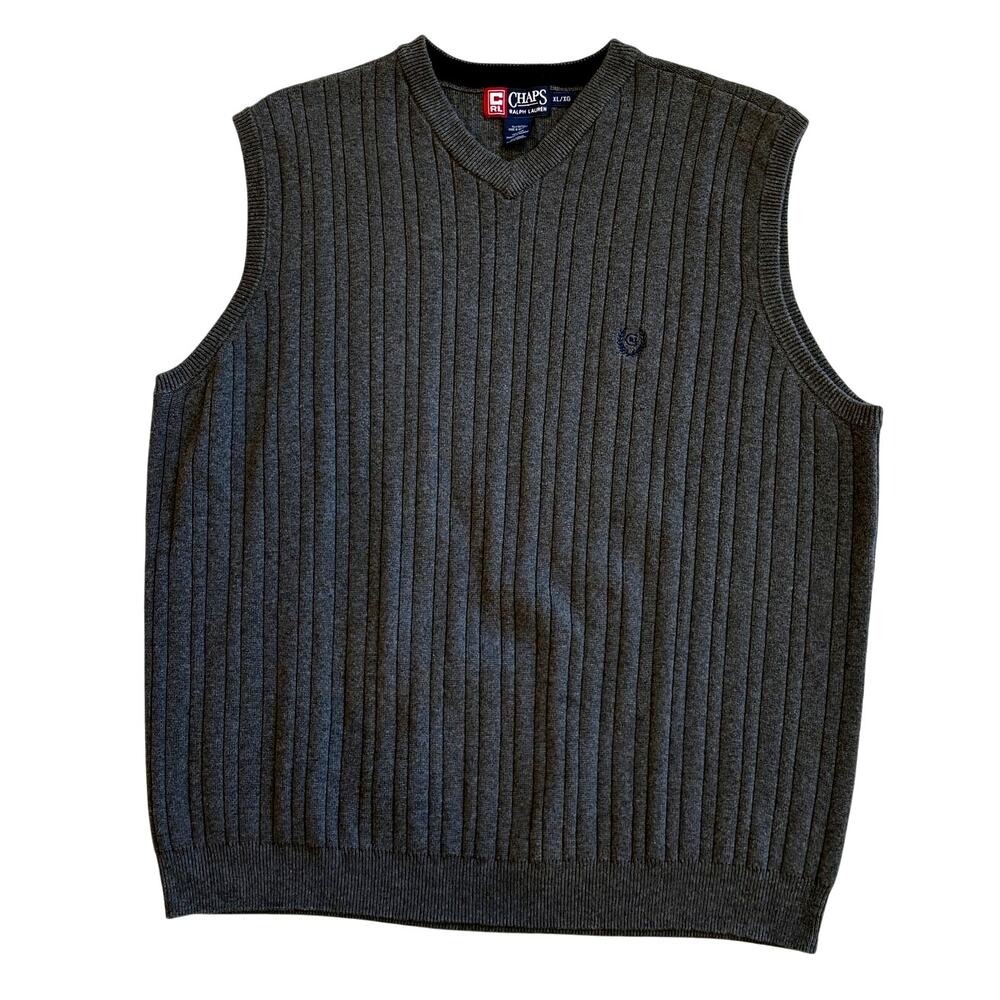 Vtg Chaps Ralph Lauren Sweater Vest Mens Sz XL Gray V Neck Ribbed Old Money 90s